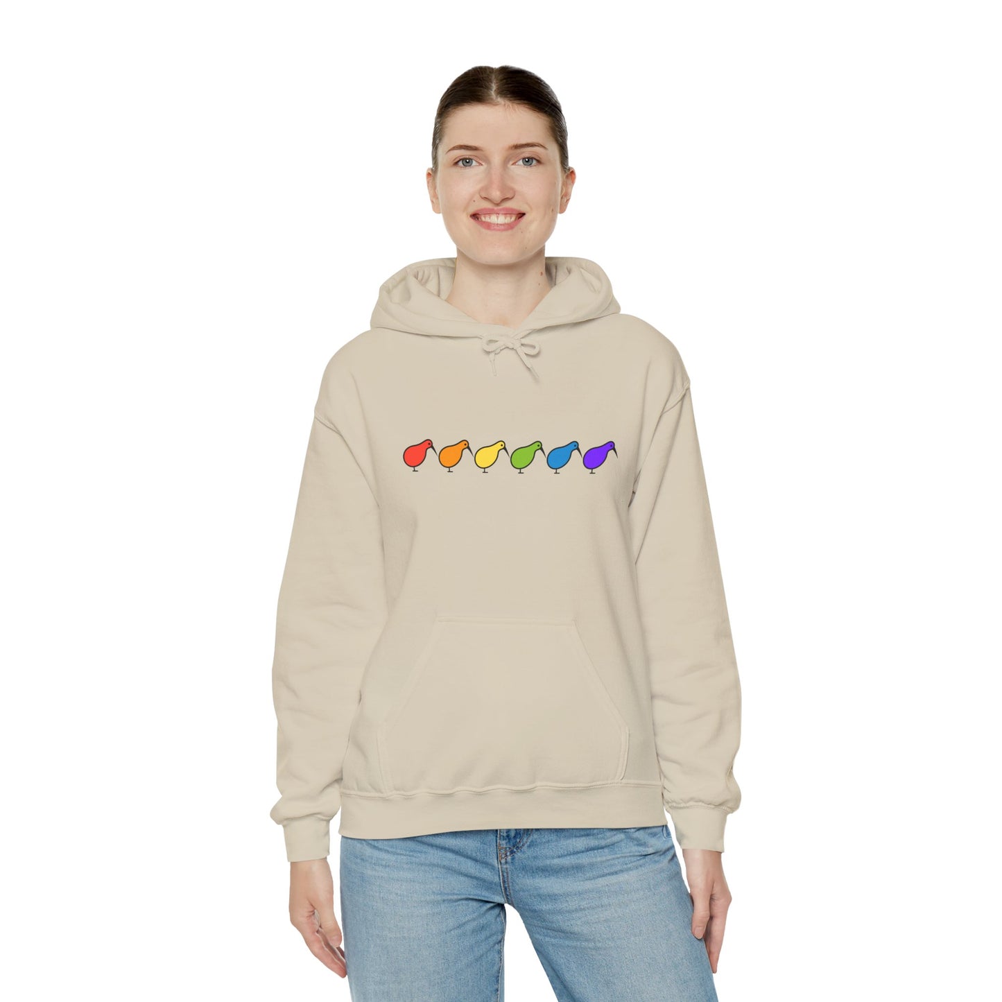 Kiwi Rainbow Hoodie — Minimal Pride Art Crewneck [worldwide shipping]